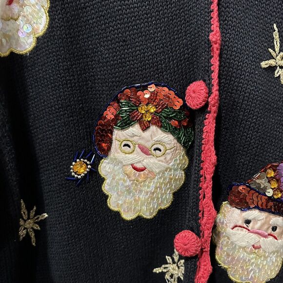 Work in Progress XL Black Christmas Sweater Ugly Large Sequins Santa - Picture 2 of 7